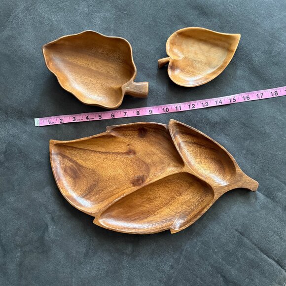 Monkey Pod Wood Leaf-Shaped Serving Tray Set Of 3 - Picture 8 of 8